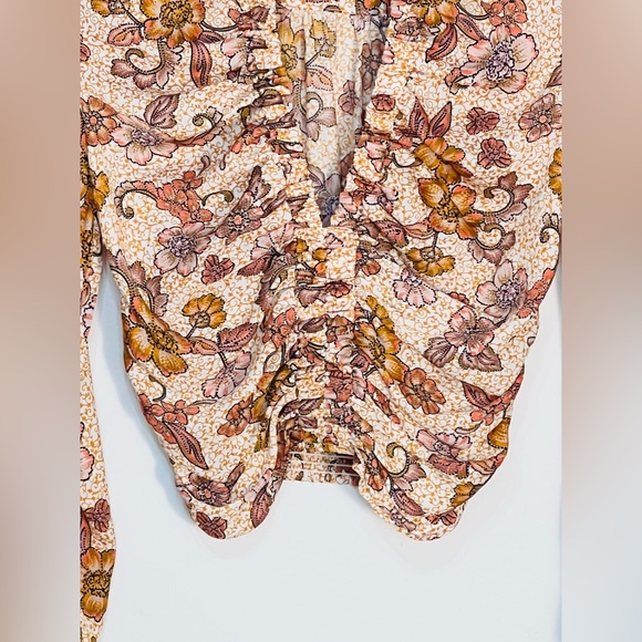 Free People I Got You Pink Yellow Floral Print Long Sleeve Crop Top Size XS - Picture 3 of 12